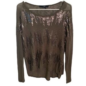 XXI Forever 21 Long Sleeve Top Olive Green Sequins